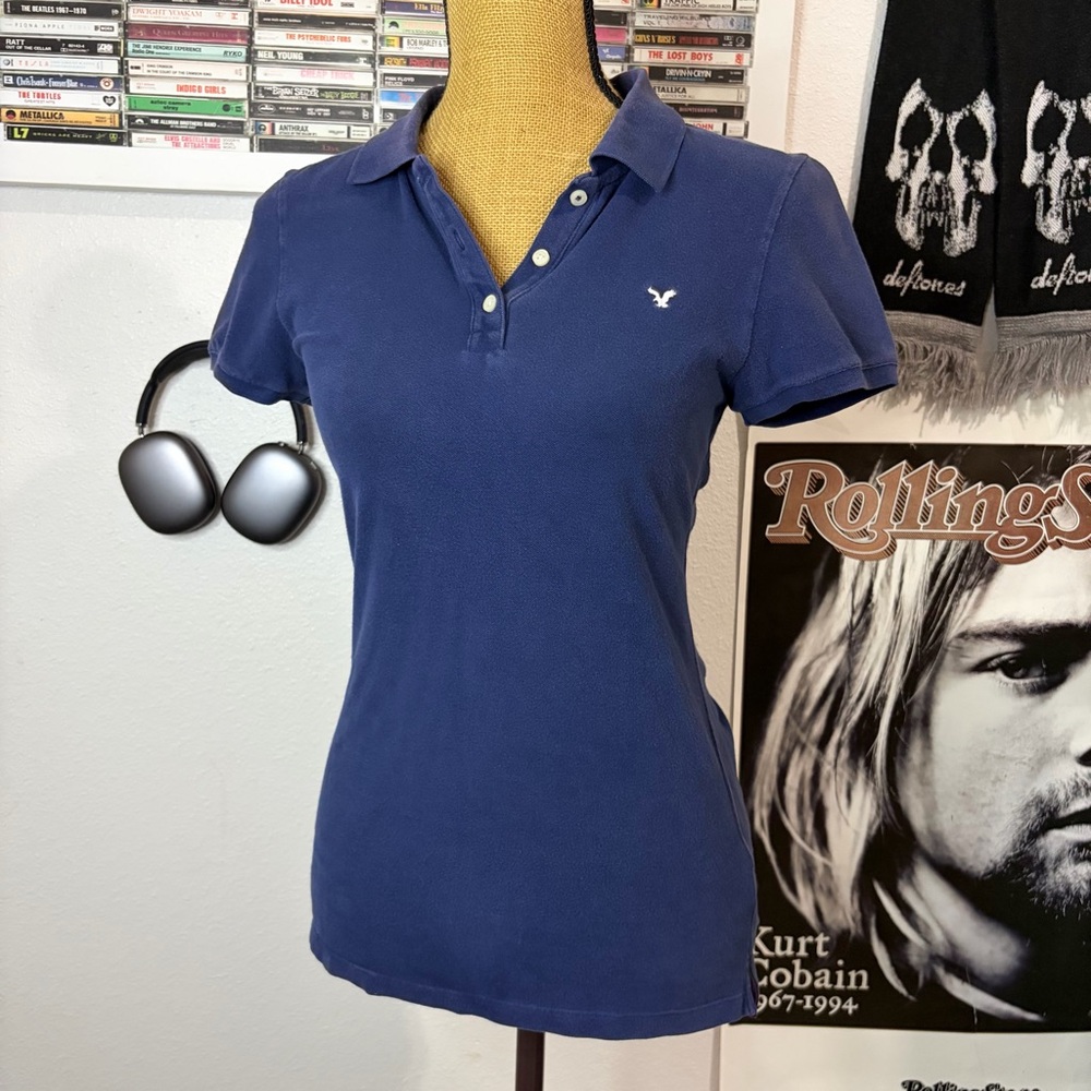 American Eagle Outfitters Blue Short Sleeve Polo